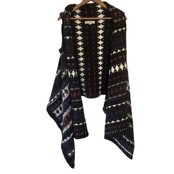 LOFT XS/S Fair‎ Isle Sweater Vest Drape Open Front Boho Layered Knit Cardigan - Picture 2 of 7